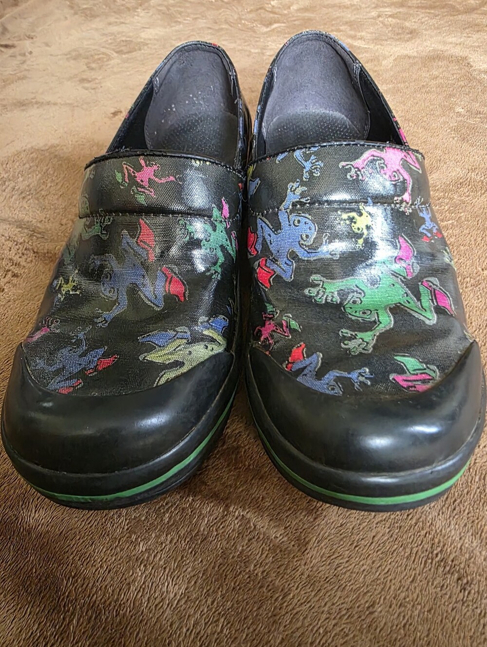 Dansko - Size 39 Women's Black Slip-On Shoes with Colorful Frog Print